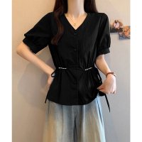 miniministore/ミニミニストア miniministore ドロストシャツブラウス パール付夏服半袖/508432898