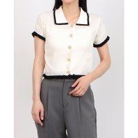 STYLEBLOCK/スタイルブロック STYLEBLOCK フリルデザインパールボタン付き半袖ニット/508433075