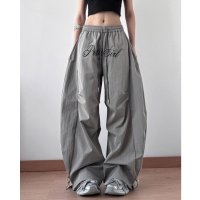 Belle Cie/ベルシー Belle Cie ワイドパンツ Y2K ゆるだぼ ロゴ ストリートパンツ 裾絞り 夏 レディース 韓国ファッション ダンス ドロスト 刺繍 ダボパン/508434351