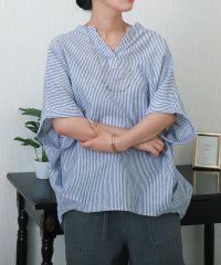 libelle more/リベル モア libelle more 【抗菌・UVカット・吸水速乾】「やわさらリネン」ストライプバンドカラーシャツ/508434559