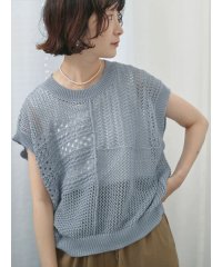 Samansa Mos2 blue/サマンサモスモス ブルー Samansa Mos2 blue 麻タッチパッチワークニットベスト/508434766