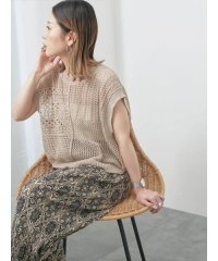 Samansa Mos2 blue/サマンサモスモス ブルー Samansa Mos2 blue 麻タッチパッチワークニットベスト/508434766