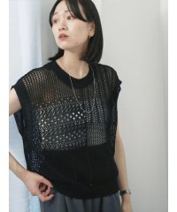 Samansa Mos2 blue/サマンサモスモス ブルー Samansa Mos2 blue 麻タッチパッチワークニットベスト/508434766