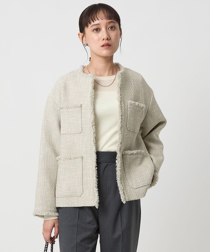 green label relaxing D ノーカラー ジャケット ベージュ green label relaxing（グリーンレーベルリラクシング）の