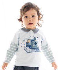 fillot de bebe reduction/【お揃い】ボーダー袖切り替え汽車プリント長袖Tシャツ(70~90cm)/508426773