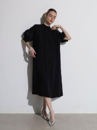 Aga Black/アーガブラック Aga Black シアーパフスリーブロングワンピース/508441323