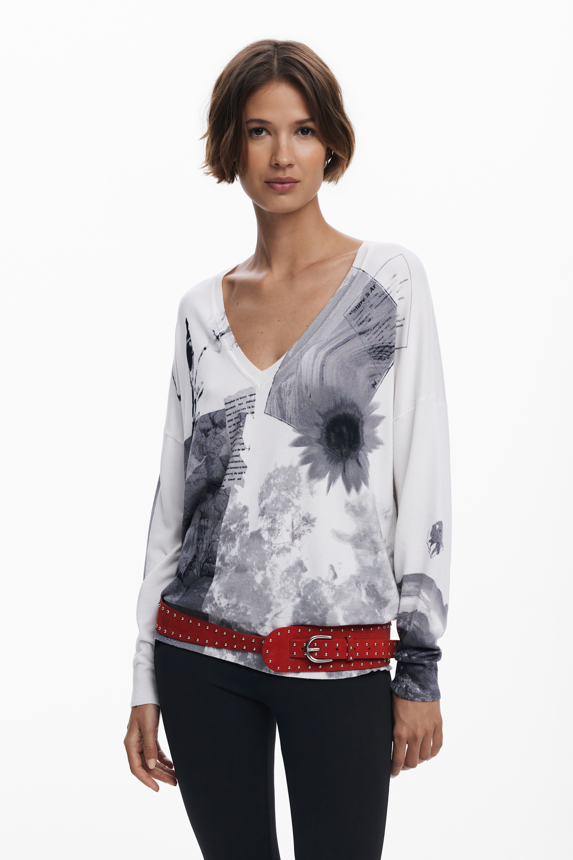 デシグアル Desigual コラージュ ニットTシャツ （ブルー） デシグアル Desigual コラージュ ニットTシャツ （ブルー