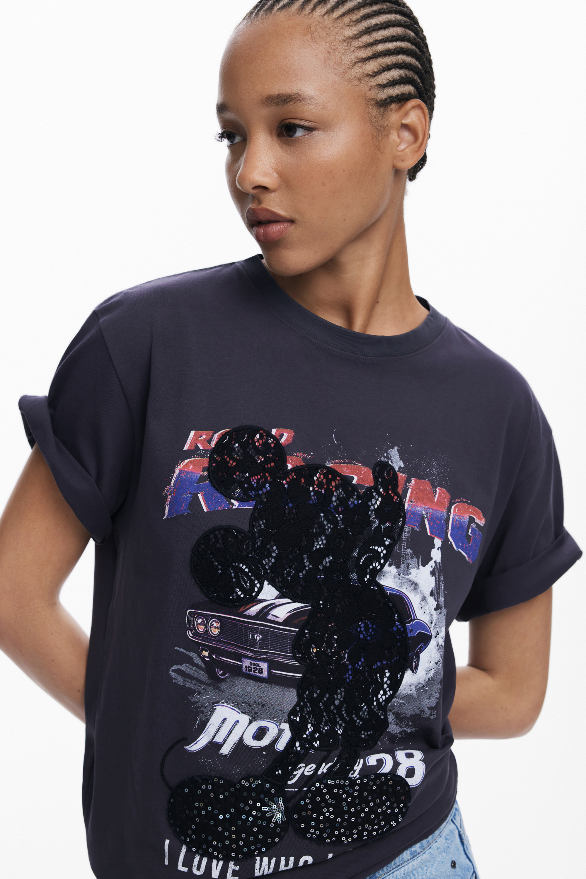 デシグアル Desigual 猫柄コットンTシャツ （ブラック） デシグアル Desigual 猫柄コットンTシャツ （ブラック