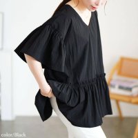 GOLD JAPAN/ゴールドジャパン GOLDJAPAN 接触冷感Vネックフリルペプラムチュニック/508441963