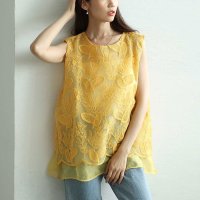Sawa a la mode/サワアラモード Sawa a la mode ボタニカル刺繍のレイヤード風シアートップス/508441968