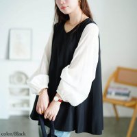 GOLD JAPAN/ゴールドジャパン GOLDJAPAN シアー袖切り替えVネックフレアチュニック/508442038