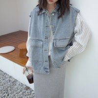 Belle Cie/ベルシー Belle Cie ベスト ジレ デニムベスト オーバーサイズ アメカジ ビンテージ レディース アウター 羽織り 重ね着 ビッグポケット レトロ お/508443715