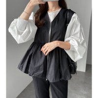 Belle Cie/ベルシー Belle Cie ベスト ジップアップ ノースリーブ バルーン フレア レイヤード レディース きれいめ 韓国ファッション 羽織り 通勤 おしゃれ /508443716
