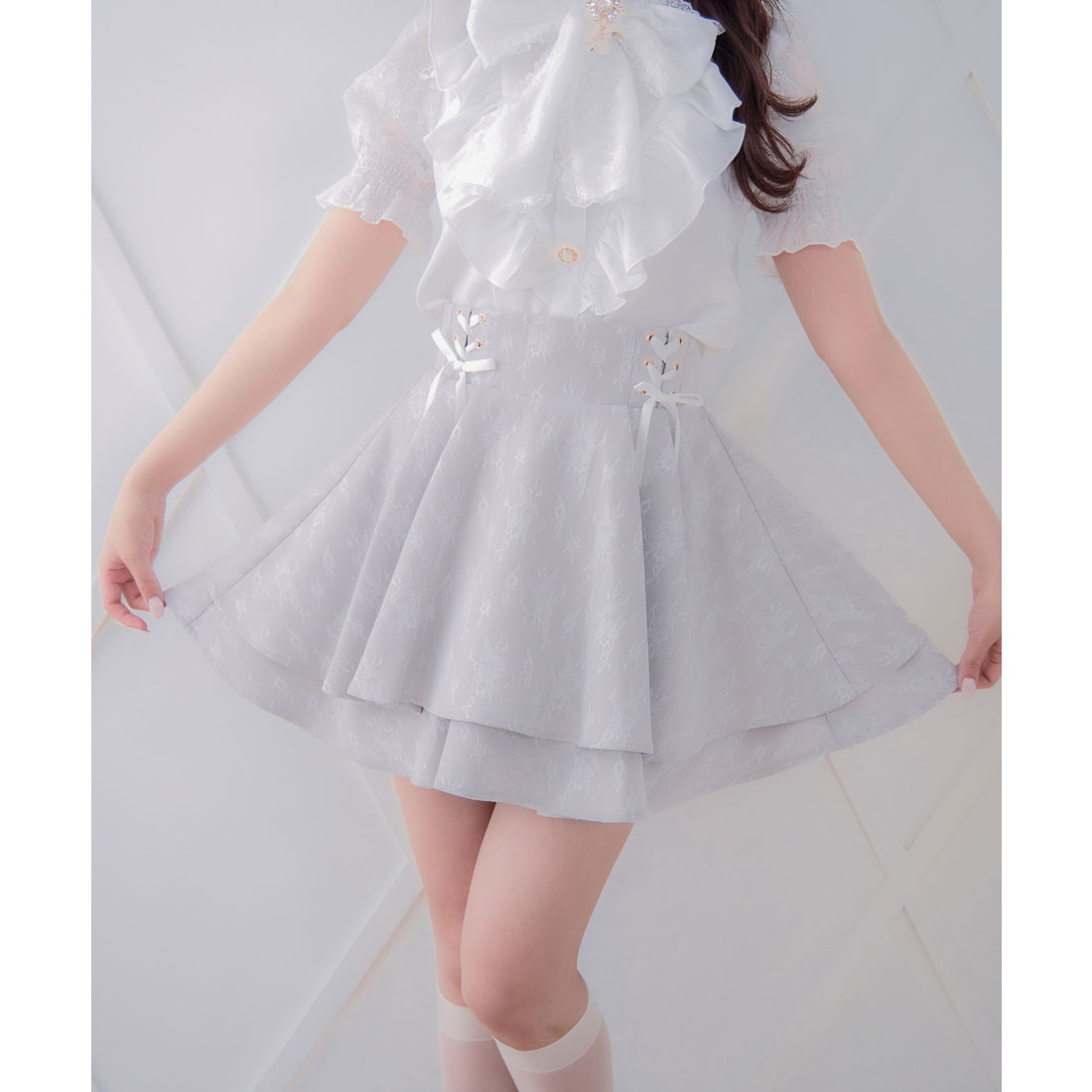 ★ChicLine★ ロイテ シフォンレースバンディングスカート 230260a.jpg