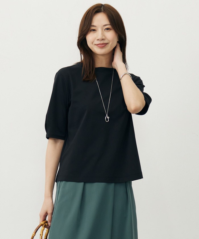 tシャツ 「洗える」プレーティングジャージー モックネックカットソー レディース tシャツ 「洗える」プレーティングジャージー モックネック