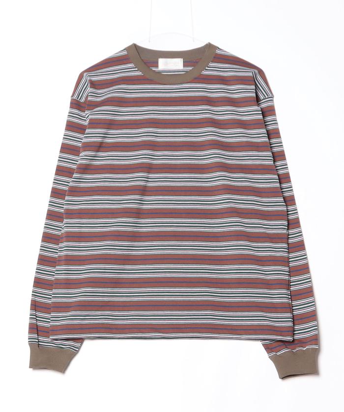 soglia (ソリア) | soglia OPEN END Multi border Long T (brown) | トップス Tシャツ シンプル SALE！40%OFF】soglia ソリア マルチボーダー ロングTシャツ