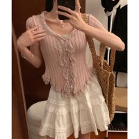 miniministore/ミニミニストア miniministore レースフリルニットトップスショート丈夏服/508448929