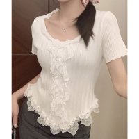 miniministore/ミニミニストア miniministore レースフリルニットトップスショート丈夏服/508448929