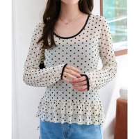 KOBE LETTUCE/コウベレタス KOBE LETTUCE ドットシアー裾フリルトップス [C7590]/508449874