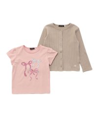 BeBe/ランダムリブ長袖カーディガン+天竺リボンプリント半袖Tシャツセット(90~150/508408256