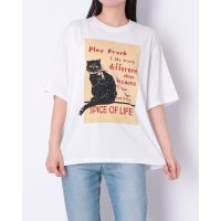 ADPOSION/アドポーション ADPOSION ネコ グラフィックプリント クルーネックTシャツ / アニマルプリントTシャツ/508449606