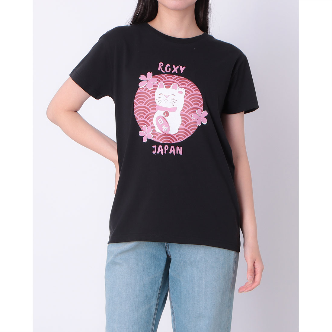 tシャツ MANEKI NEKO S/S TEE /ロキシーフロントプリント半袖Tシャツ レディース ROXY tシャツ MANEKI NEKO S/S TEE /ロキシーフロントプリント