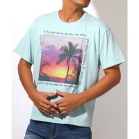 LUXSTYLE/ラグスタイル LUXSTYLE ペイズリー刺繍転写プリント半袖Tシャツ/トップス クルーネック フォトプリント 刺繍 ペイズリー柄 サンセット 夕日 ビーチ リ/508451228