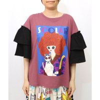 ScoLar/スカラー ScoLar ネコと女の子アート柄 ボリューム袖Tシャツ/508452596