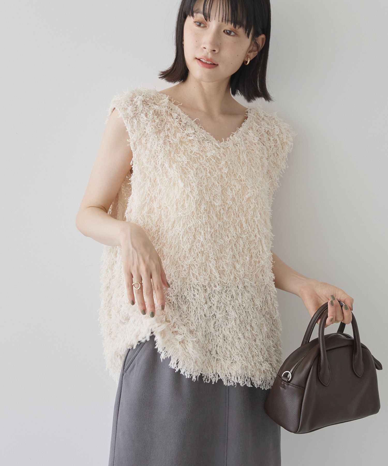 mmmさま専用　アイボリー 麻タッチアーガイルニット(M BEIGE): トップス｜PMbox P&M