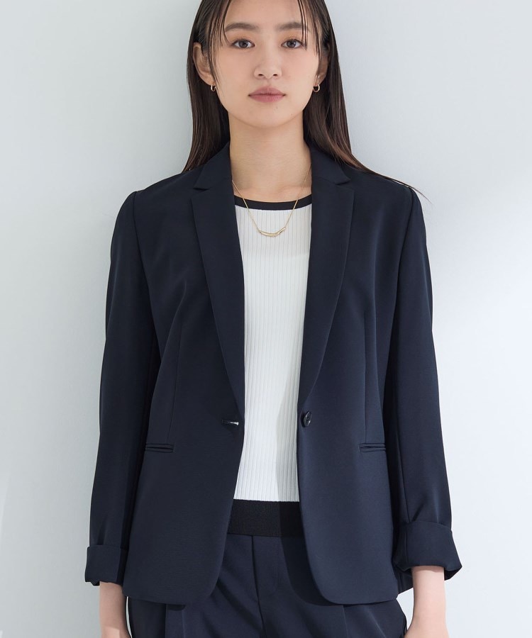 【再値下げ】INDIVI【洗える/UVケア】ストレッチテーラードジャケット 40 定番スーツ/洗える/UVケア】ストレッチテーラードジャケット