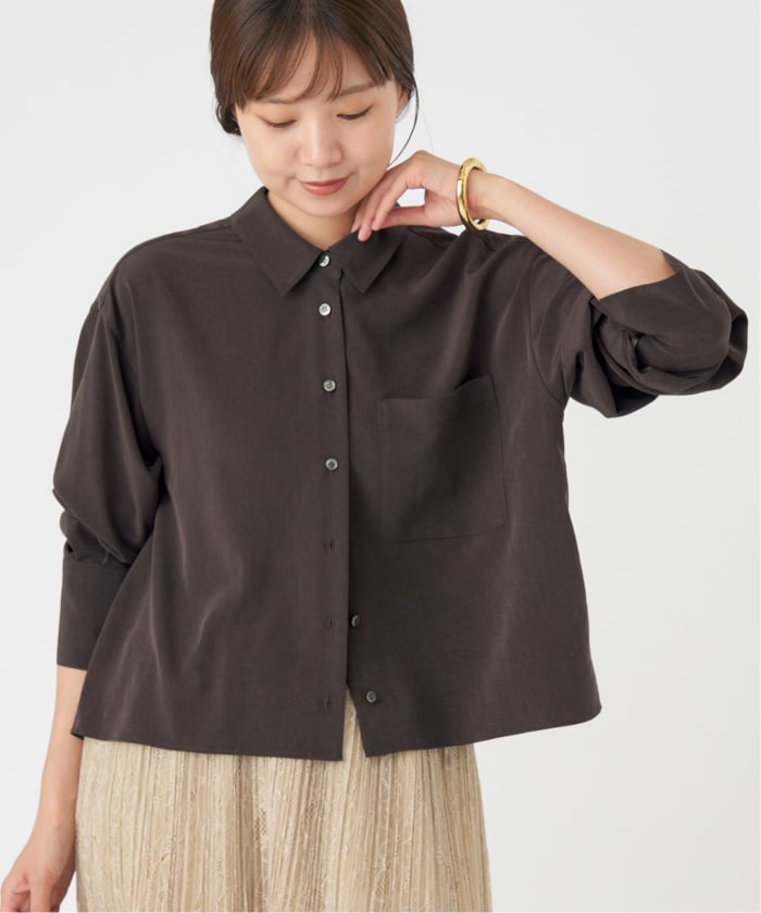 IENA ベージュ ポロニット 五分袖 F IENA ベージュ ポロニット 五分袖 F IENA ベージュ ポロニット