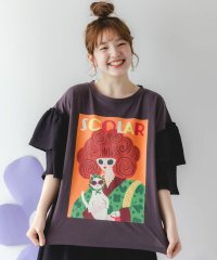 ScoLar/スカラー ScoLar ネコと女の子アート柄 ボリューム袖Tシャツ/508452596