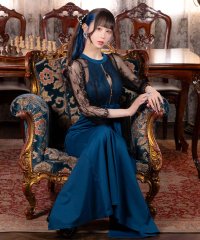 Tika/ティカ Tika キャバドレス シアーブラックレース 袖あり 七分袖 バストジップ 谷間見せ ウエストリボン ストレッチ バックスリット タイトロングドレス(S/508458661