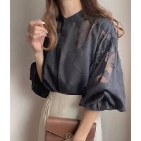 Belle Cie/ベルシー Belle Cie シアーブラウス シアートップス ジャガード ボリューム袖 透け感 レディース 韓国ファッション フェミニン きれいめ オフィス 卒/508460276