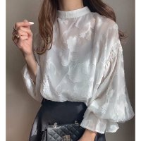 Belle Cie/ベルシー Belle Cie シアーブラウス シアートップス ジャガード ボリューム袖 透け感 レディース 韓国ファッション フェミニン きれいめ オフィス 卒/508460276