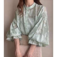 Belle Cie/ベルシー Belle Cie シアーブラウス シアートップス ジャガード ボリューム袖 透け感 レディース 韓国ファッション フェミニン きれいめ オフィス 卒/508460276