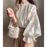 Belle Cie/ベルシー Belle Cie シアーブラウス シアートップス ジャガード ボリューム袖 透け感 レディース 韓国ファッション フェミニン きれいめ オフィス 卒/508460276