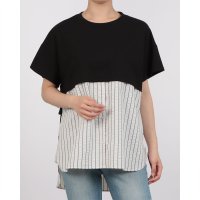 Human 2nd Occasion/ヒューマンセカンドオケージョン Human 2nd Occasion T/C天竺×ストライプレイヤード風トップス/508461182
