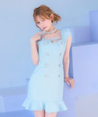 Tika/ティカ Tika キャバドレス 半袖 デコルテリボン ダブルパールボタン ツイード 裾フリル タイトミニドレス (Sサイズ～XXXLサイズ)/508461398