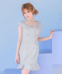 Tika/ティカ Tika キャバドレス 半袖 デコルテリボン ダブルパールボタン ツイード 裾フリル タイトミニドレス (Sサイズ～XXXLサイズ)/508461398