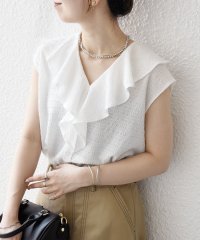 SHIPS any WOMEN/《予約》SHIPS any:〈洗濯機可能〉シアー ジャージー ラッフル フレンチ カット ブラウス/508461878