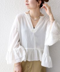 SHIPS any WOMEN/《予約》SHIPS any:〈洗濯機可能〉コットン モス ラッフル フリル キーネック ブラウス/508462395