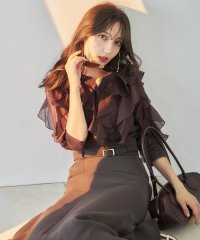 SWINGLE/キーネックラッフルフリルブラウス/508459950