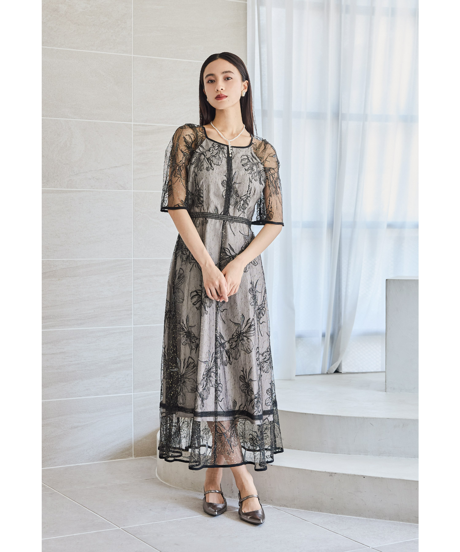 結婚式　お呼ばれドレス　niana ニアナ ニアナ niana レース切り替えロング 結婚式ワンピース