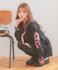 Tika/ティカ Tika コスプレ 龍刺繍入り ミニ丈 体型カバー 袖あり プリーツ フレアスカート セーラー服 4点セット (セーラー服上下/スカーフ/ソックス)/508468922