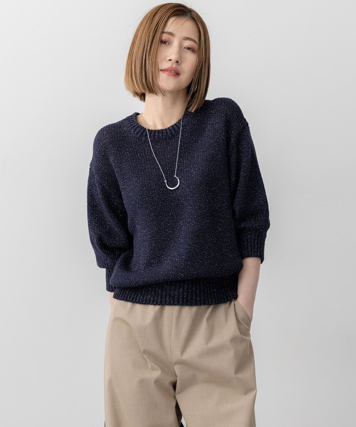 24AW 23区【洗える】ルレックスバルキーラメニット クルーネック 五分袖 M 洗える】ルレックスバルキー ラメニット / 23区 | ファッション