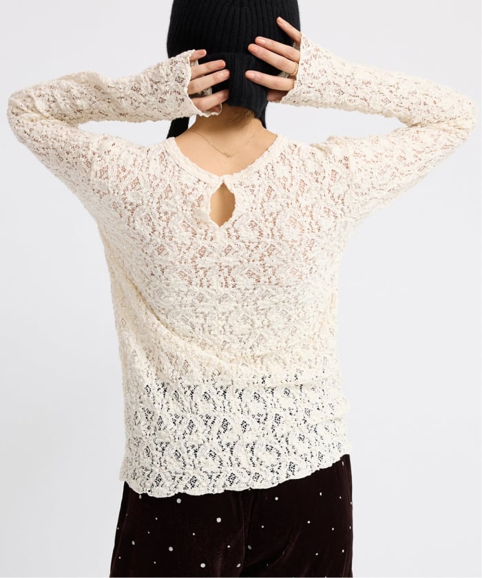 IENA ペイズリー ストレッチレースプルオーバー　ナチュラル 追加3》ペイズリー ストレッチレースプルオーバー（Tシャツ