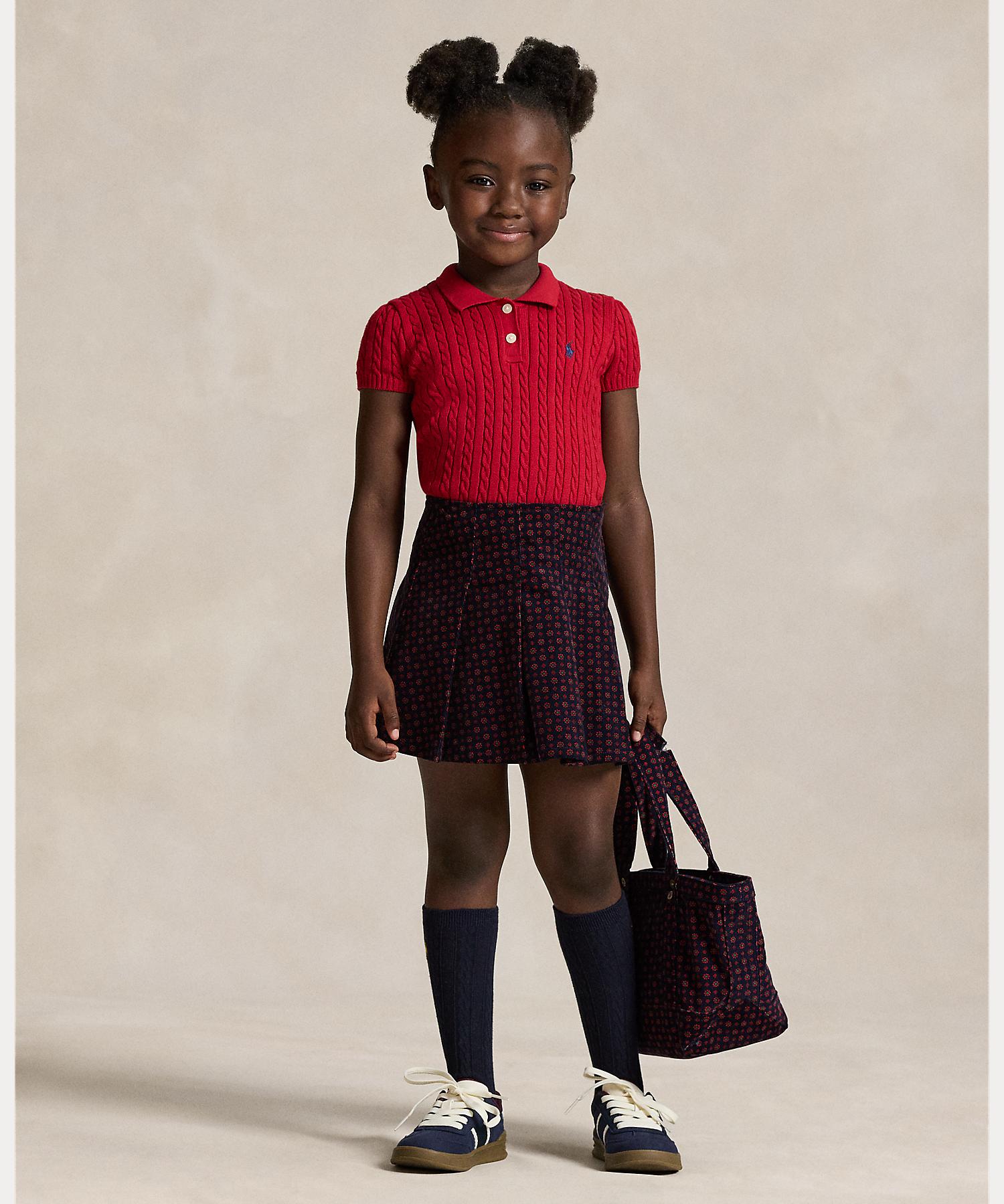 【タグ付未使用】RALPH LAUREN コーデュロイ スカート マーメイド 7 ガールズ 2才～6才)フローラル プリーテッド コーデュロイ