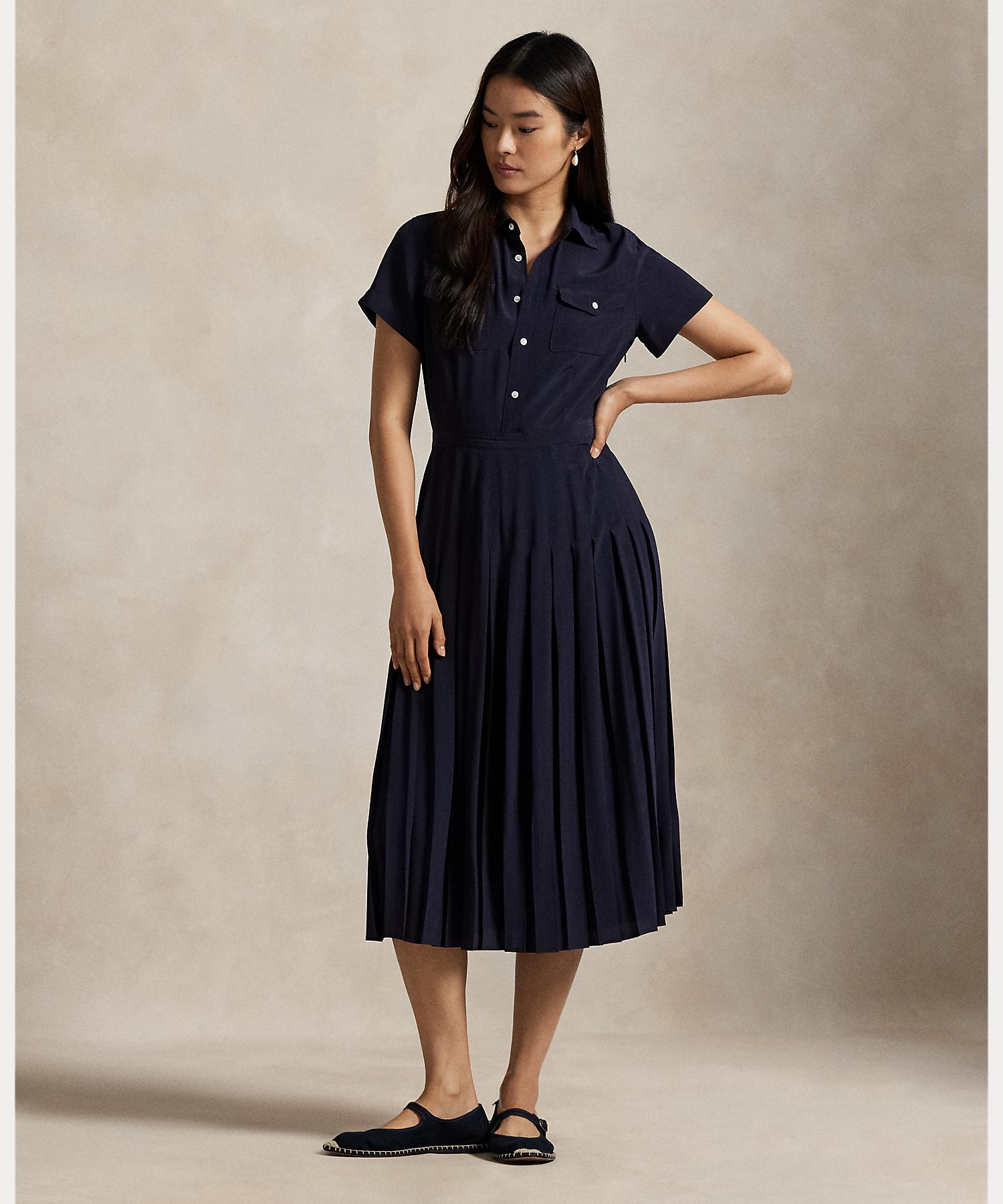 Ralph Lauren シルク　ドレス　ブルー ローレン ラルフ ローレン LAUREN RALPH LAUREN フローラル