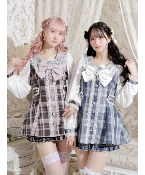 ❤︎ ノエミーセットアップ シアーチェックリボンセーラーフレアセットアップ（セットアップ